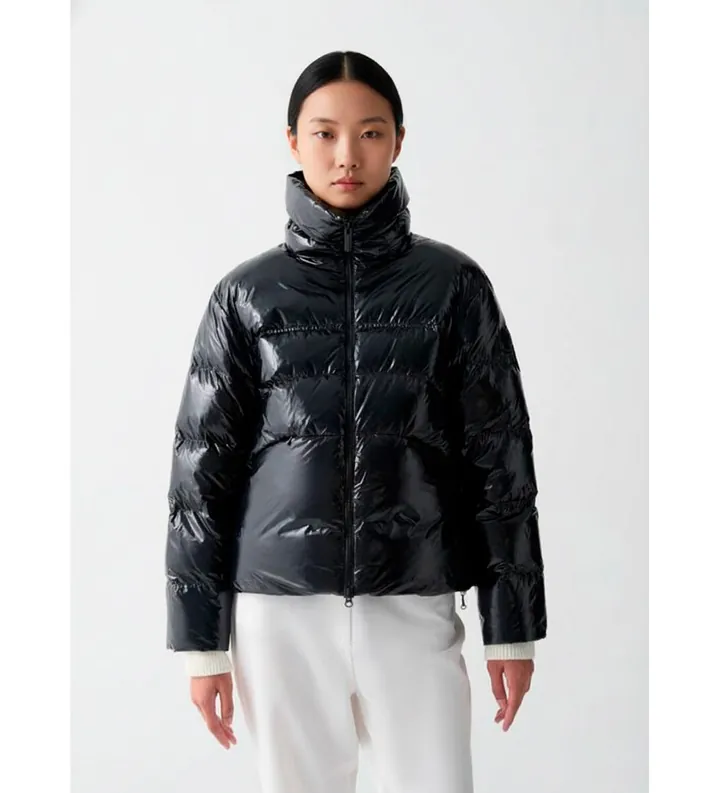 Colmar para mujer. 2269 Plumífero Brillante con cuello alto negro (48), Casual, Poliamida