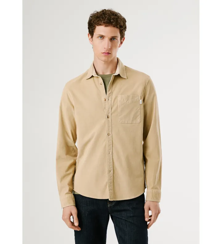 Pepe Jeans para hombre. PM3090844 Camisa Clayton beige (L), Casual, Algodón, Manga larga