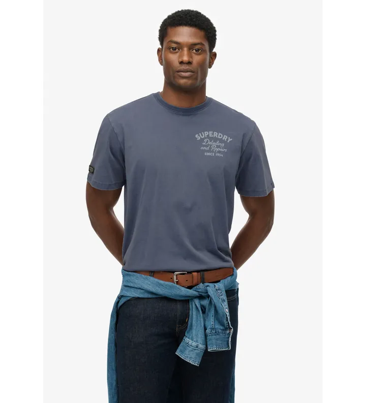 Superdry para hombre. M1012263A Camiseta Trade Tools Oversized azul (L), Casual, Algodón, Manga corta