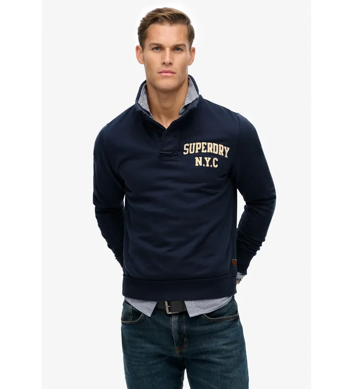 Superdry para hombre. M2014013A Sudadera Vintage Athletic Half Button marino (L), Casual, Algodón