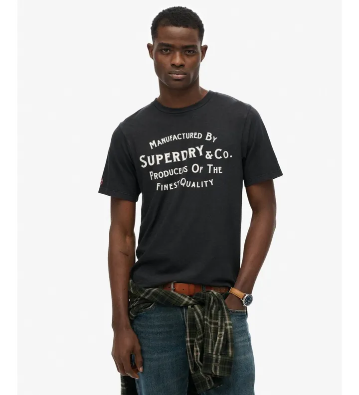 Superdry para hombre. M1012256A Camiseta Copper negro (L), Casual, Algodón, Manga corta