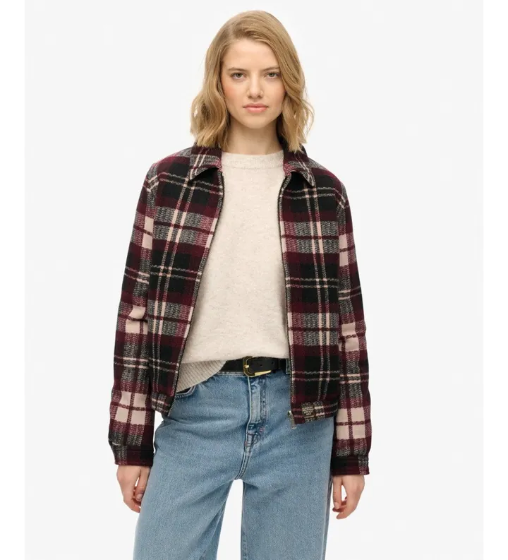 Superdry para mujer. W5011945A Chaqueta Checked Ranch Quilted granate (L), Casual, Poliéster