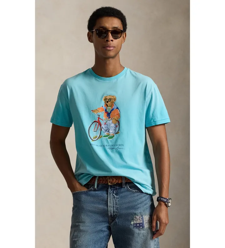 Polo Ralph Lauren para hombre. 710B16613001 Camiseta Custom Slim Fit con Polo Bear azul (S), Casual, Algodón, Manga corta