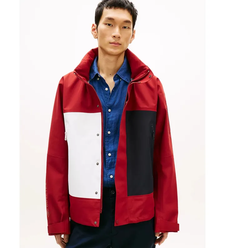Tommy Hilfiger para hombre. MW0MW42511 Chaqueta de regata resistente al agua rojo (L), Casual, Poliéster