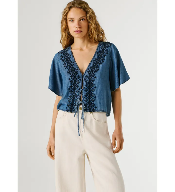 Pepe Jeans para mujer. PL3051391 Blusa Cleo azul (S), Casual, Manga corta, Lyocell