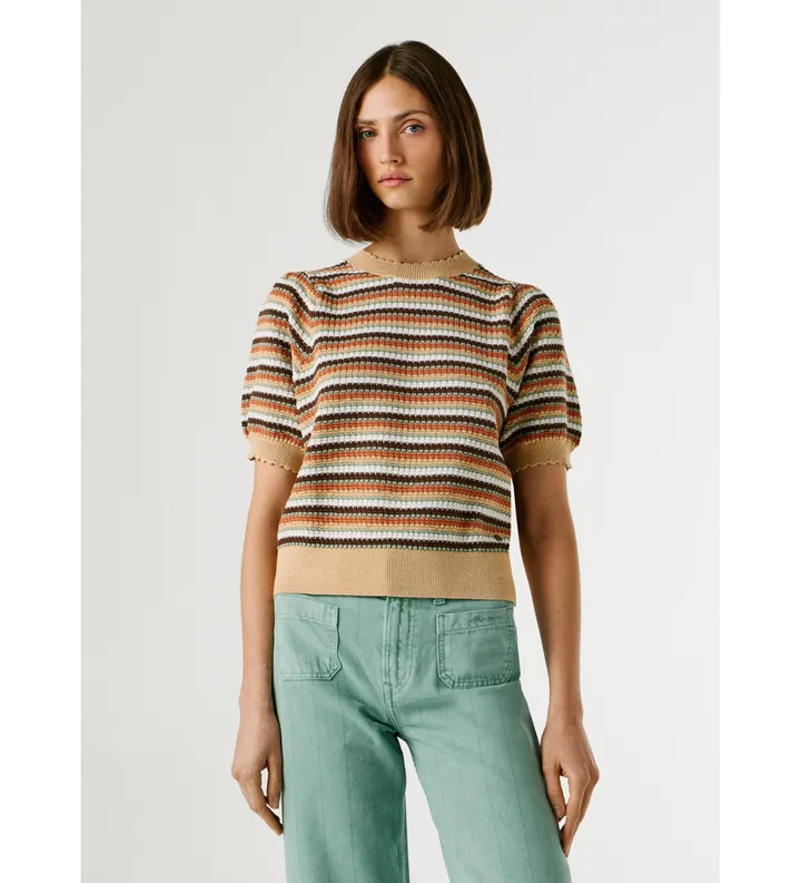 Pepe Jeans para mujer. PL7000139 Jersey Kamia Lurex beige (L), Casual, Algodón, Manga corta