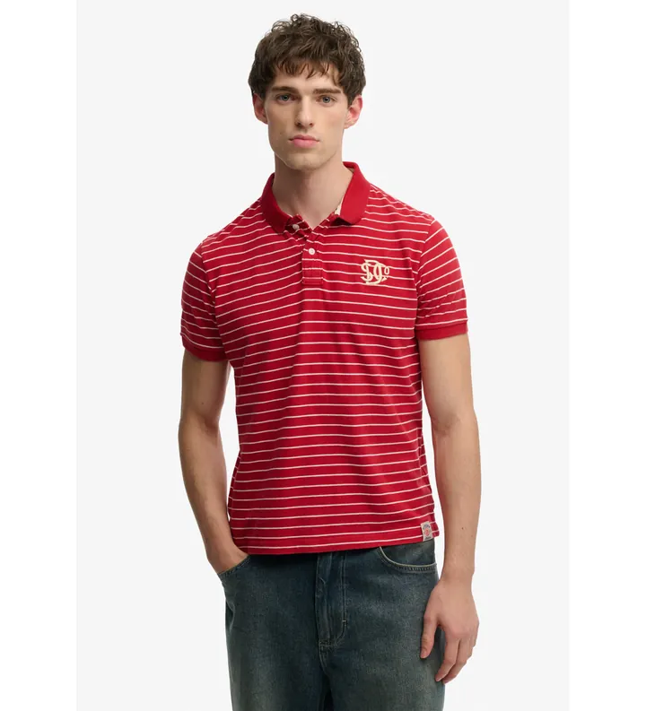 Superdry para hombre. M1110464A Polo Vintage Stripe rojo (L), Casual, Algodón, Manga corta