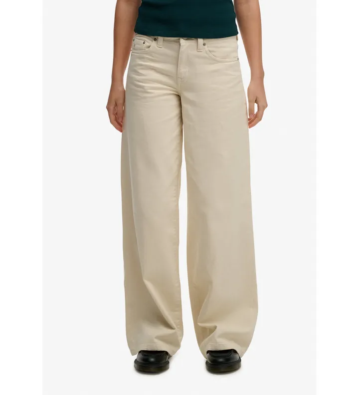 Superdry para mujer. W7011314A Pantalón Baggy blanco (27/30), Casual, Algodón