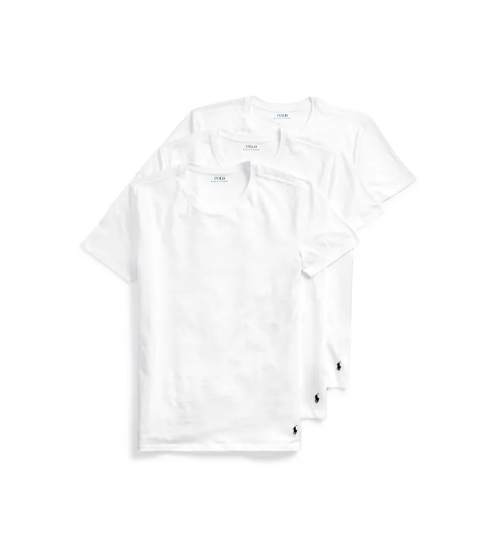 Polo Ralph Lauren para hombre. 714830304003 Paquete de 3 camisetas de cuello redondo blanco (L), Homewear, Algodón, Manga corta