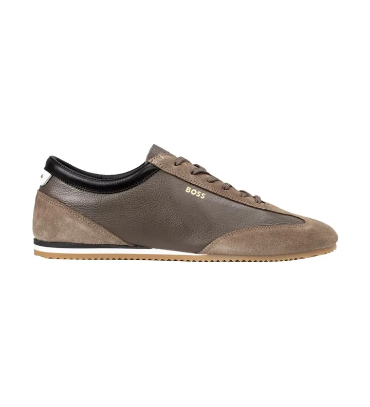 BOSS para hombre. 50568463 Zapatillas de piel Lineor Lowp marrón (40), Plano, Cordones, Casual