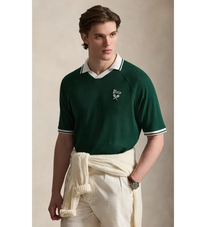 Polo Ralph Lauren para hombre. 710B19625001 Polo de punto pointelle Relaxed Fit verde (L), Casual, Algodón, Manga corta