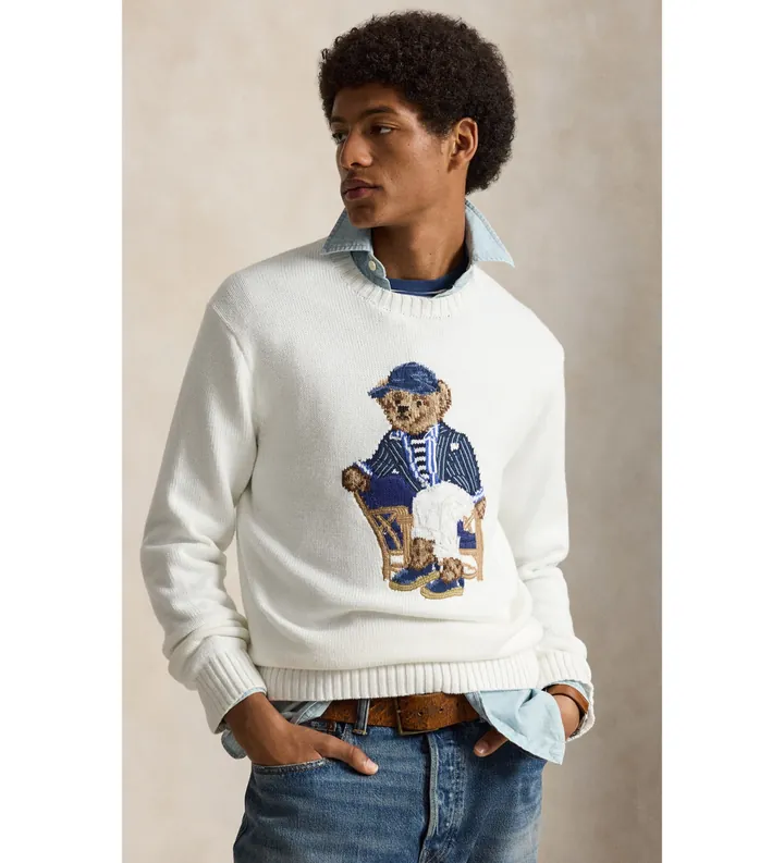 Polo Ralph Lauren para hombre. 710B19758001 Jersey Bear blanco (L), Casual, Algodón