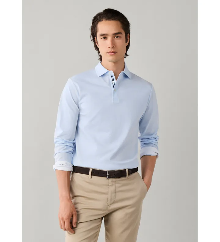 Hackett London para hombre. HM5500041 polo piqué manga larga fit clásico azul (L), Casual, Algodón