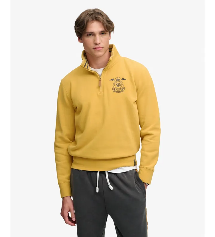 Superdry para hombre. M2014556A Sudadera con media cremallera Gothic Varsity amarillo (L), Casual, Algodón, Manga larga, Mostaza