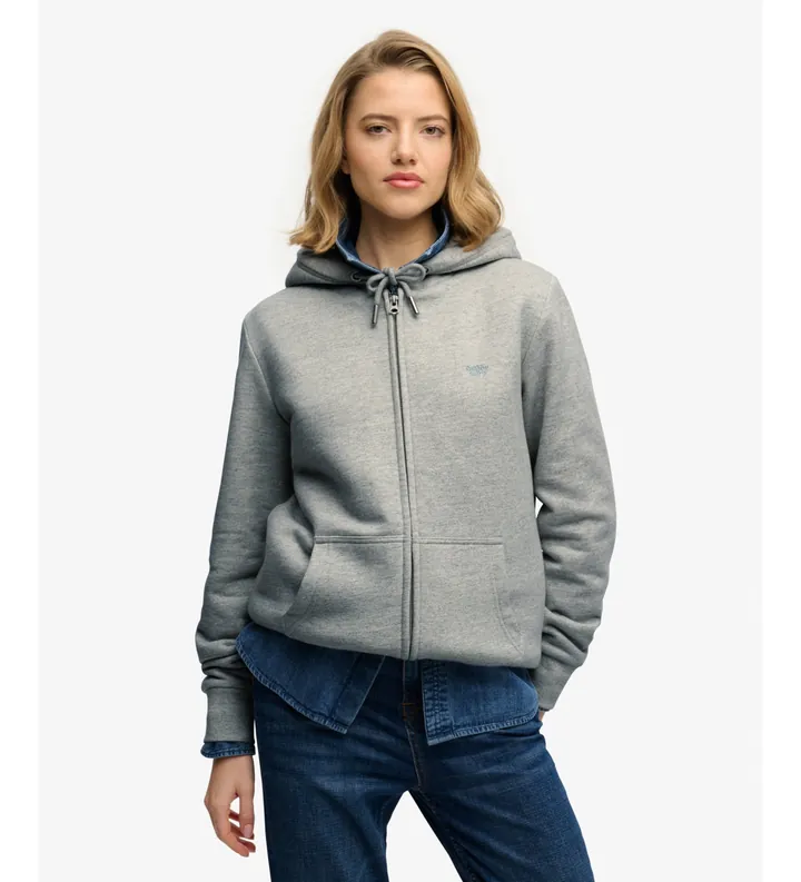 Superdry para mujer. W2012633A Sudadera con capucha y cremallera Essential Borg Lined gris (L), Casual, Algodón