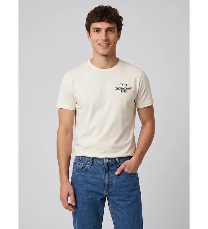 Gant para hombre. 2003459 Camiseta Gráfica blanco crema (L), Casual, Algodón, Manga corta