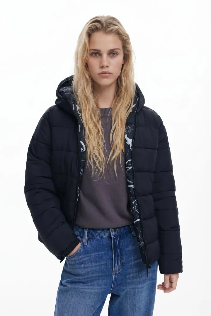 Desigual, Chaqueta acolchada reversible, Poliester, Negro, S