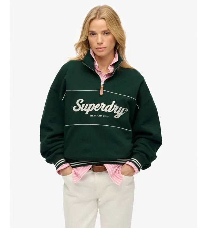 Superdry para mujer. W2012380A Sudadera Country Club Loose 1/4 Zip en verde (L), Casual, Algodón