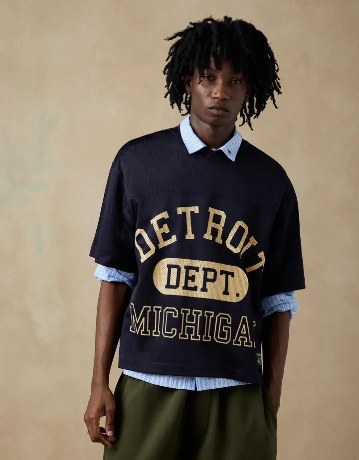 Bershka Camiseta Mesh Print Hombre L Marino