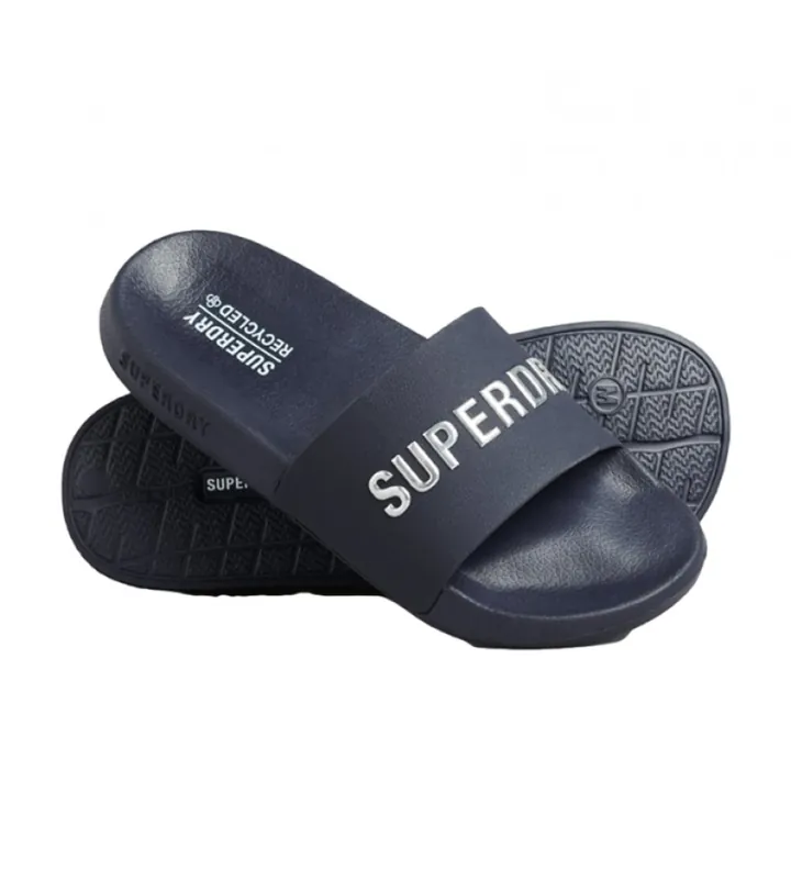 Superdry para mujer. WF310185A Chanclas de piscina con logotipo Code marino (36/37), Plano, Ninguno, Casual, Beachwear