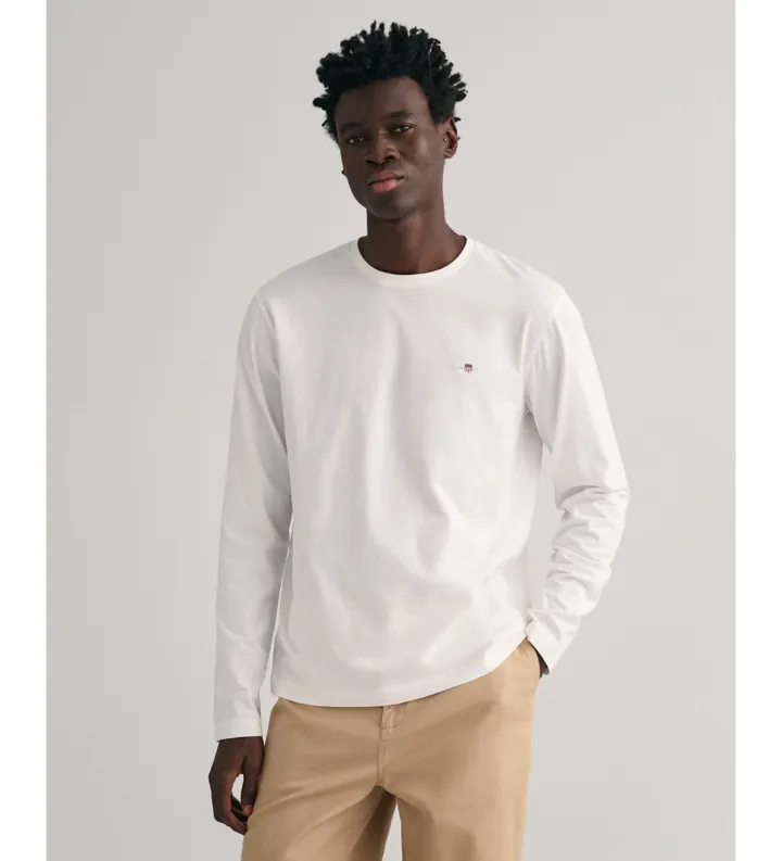 Gant para hombre. 2004049 Camiseta de manga larga Shield blanco (L), Casual, Algodón