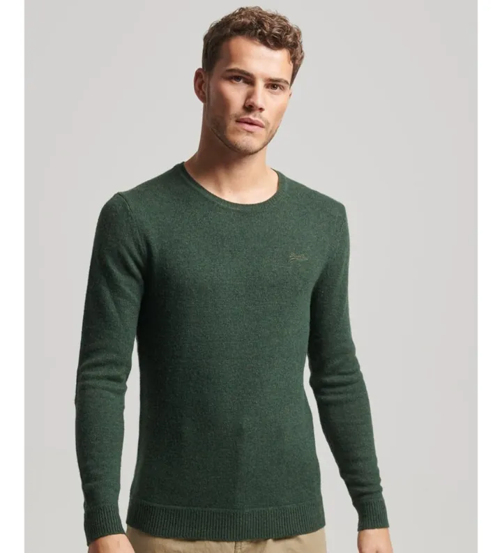 Superdry para hombre. M6110564A Jersey de cuello redondo Essential verde (L), Casual, Nylon