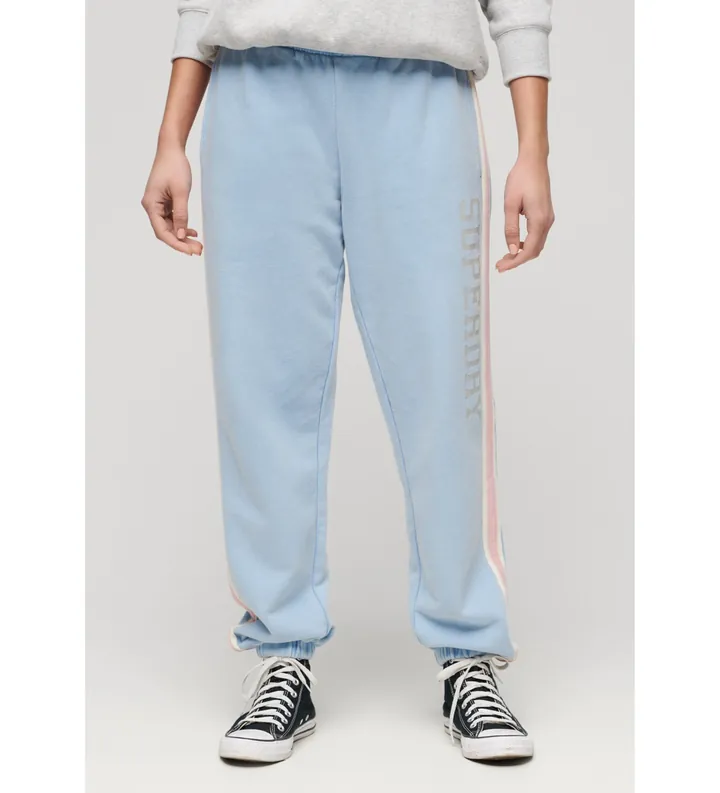 Superdry para mujer. W7011074A Pantalón Jogger con rayas a los lados Vingate azul (L), Casual, Algodón
