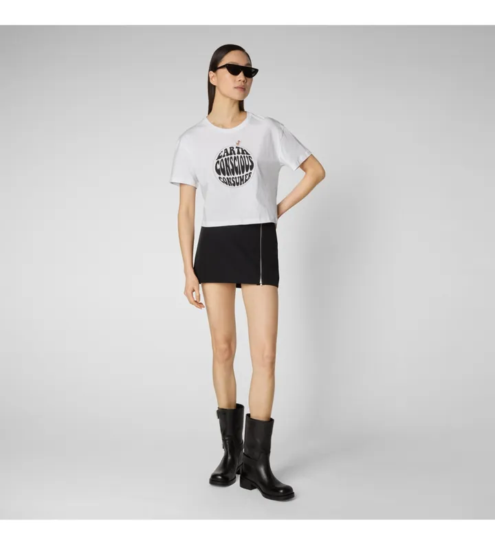Save The Duck para mujer. DT1722W-BESY18 Camiseta Eart Consicious blanco (S), Casual, Manga corta, Algodón Orgánico