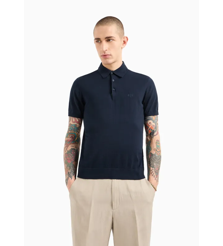 A|X Armani Exchange para hombre. 8NZF5DZM3JZ1510 Polo de Punto marino (S), Casual, Algodón, Manga corta