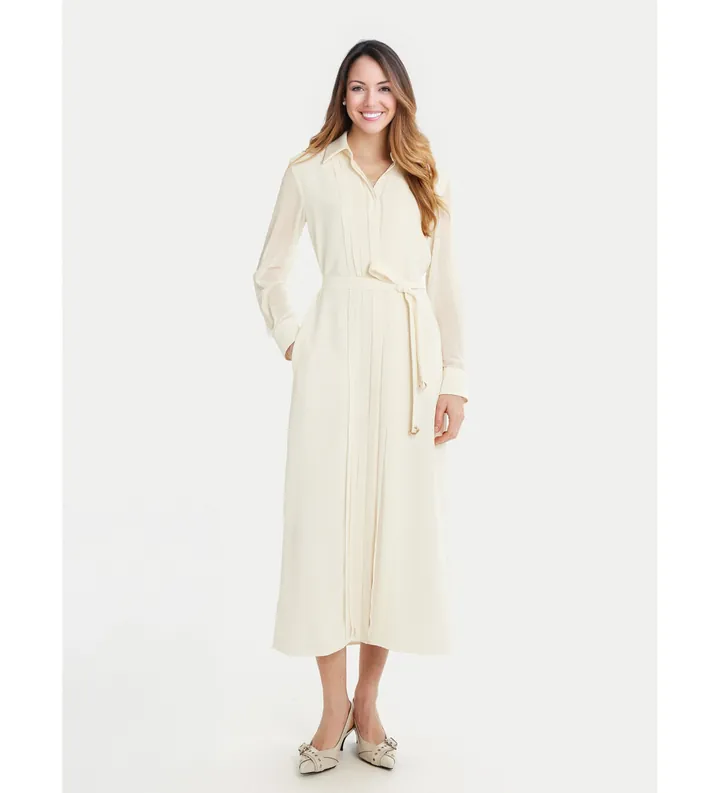 Marella para mujer. 2513221073200 Vestido camisero beige (50), Casual, Poliéster, Manga larga