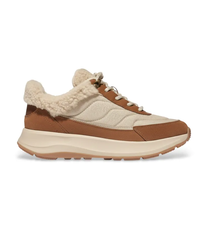 Fitflop para mujer. E1X-D21 Zapatillas Flow Mix F-Mode beige (37), Plano, 1 a 3cm, Cordones, Casual