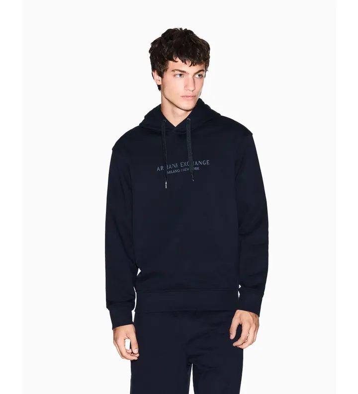 A|X Armani Exchange para hombre. XM001294AF20934UB101 Sudadera básica con capucha de algodón marino (L), Casual, Deportivo, Manga larga