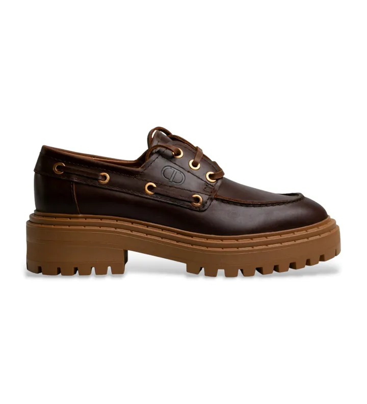 Twinset para mujer. 252TGT190 Mocasines de piel Stringata marrón (38), Plano, Cordones, Casual