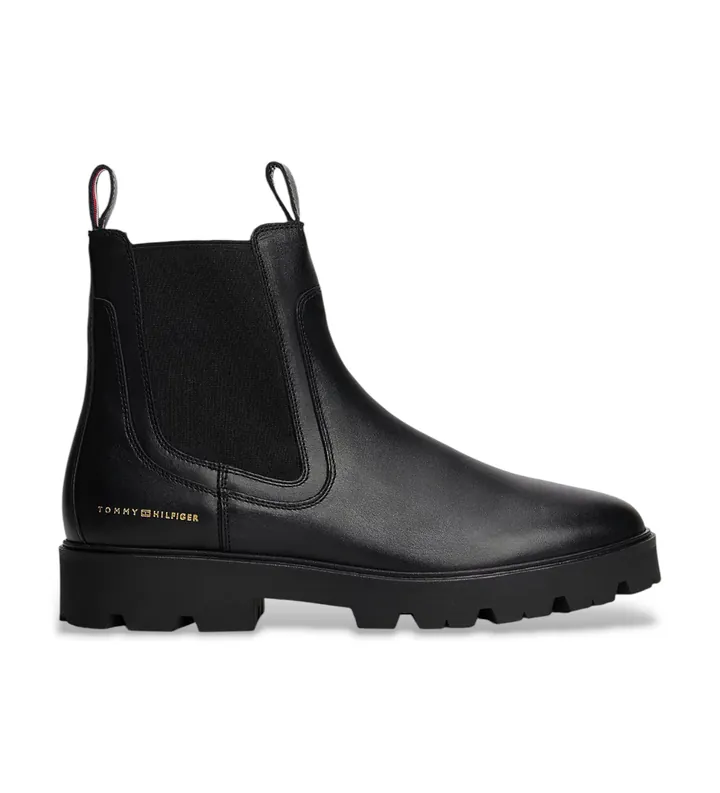 Tommy Hilfiger para mujer. FW0FW08775 Botines de Piel Chelsea negro (36), Plano, Ninguno, Casual