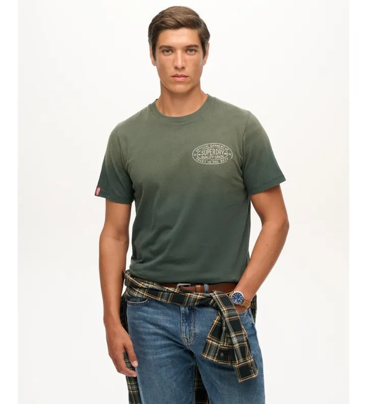 Superdry para hombre. M1012241A Camiseta Lofi verde (L), Casual, Algodón, Manga corta