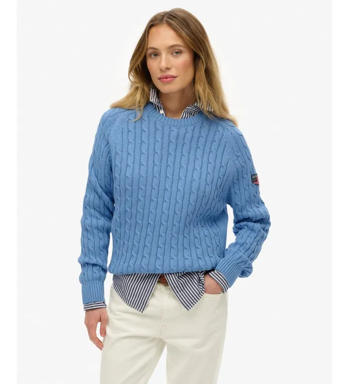 Superdry para mujer. W6110610A Jersey Slouchy Cable Knit azul (XL), Casual, Algodón