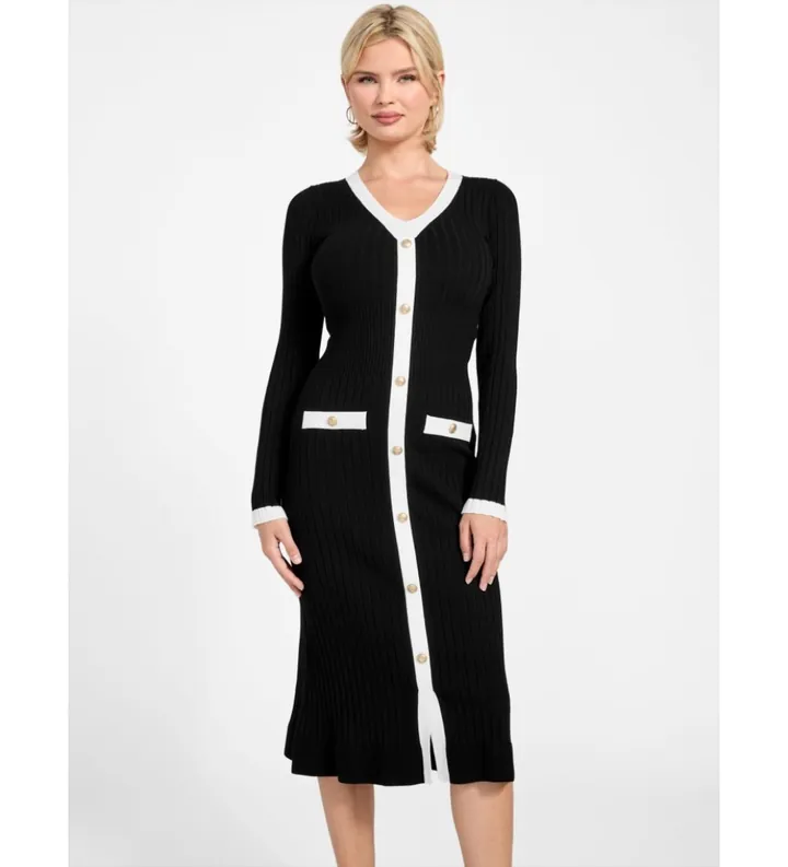 Guess para mujer. W6RK38Z3HP2 Vestido Laurel negro (S), Casual, Viscosa, Manga larga