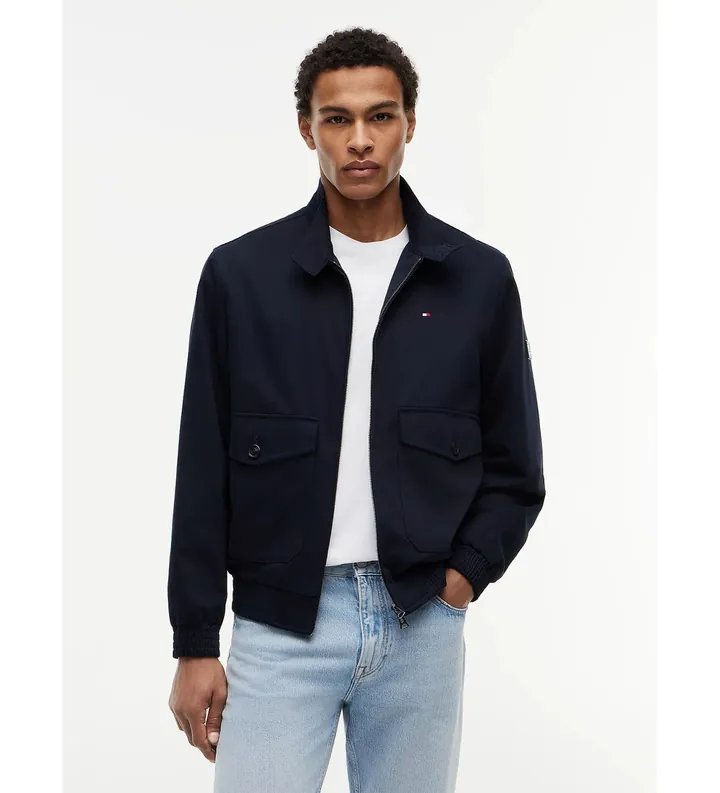 Tommy Hilfiger para hombre. MW0MW42507 Cazadora Harrington con cremallera y logo marino (XXL), Casual, Algodón