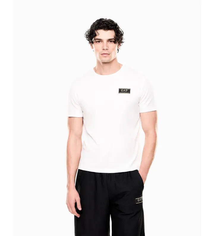 EA7 para hombre. 7M001331_AF13739 Camiseta de cuello redondo blanco (L), Casual, Algodón, Manga corta