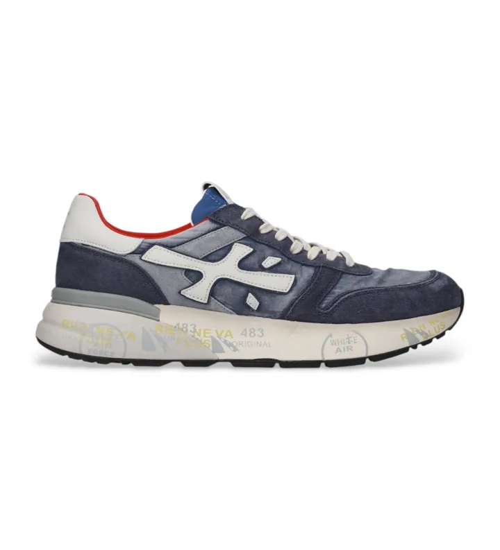 Premiata para hombre. MICK Zapatillas de piel Mick azul (40), Plano, Cordones, Casual