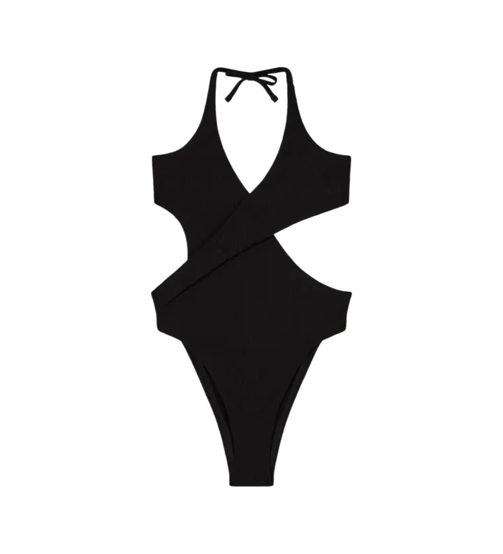 Emporio Armani para mujer. EW003274_AF20238 Bañador Textura negro (L), Beachwear, Poliéster