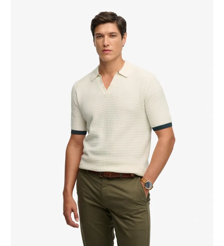 Superdry para hombre. M1110459A Polo Johnny Knitted beige (3XL), Casual, Algodón, Manga corta