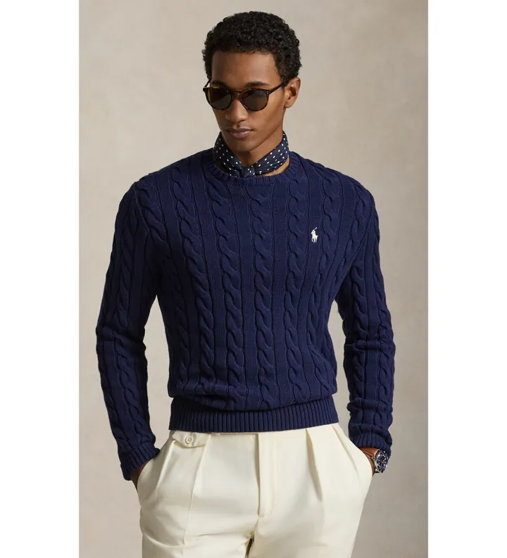 Polo Ralph Lauren para hombre. 710775885536 Jersey de algodón marino (XL), Casual, Manga larga