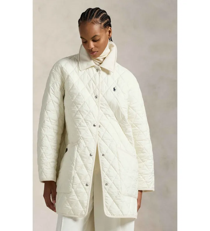 Polo Ralph Lauren para mujer. 211971180001 Chaqueta Quilted blanco roto (L), Casual, Poliéster Reciclado