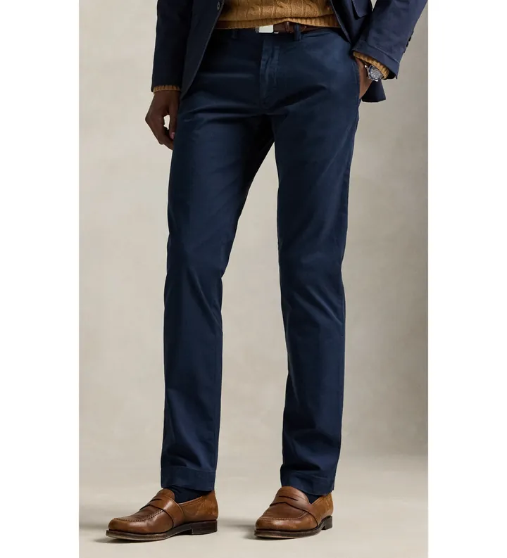 Polo Ralph Lauren para hombre. 710778778002 Pantalón chino elástico Slim Fit lavado marino (30/30), Casual, Algodón