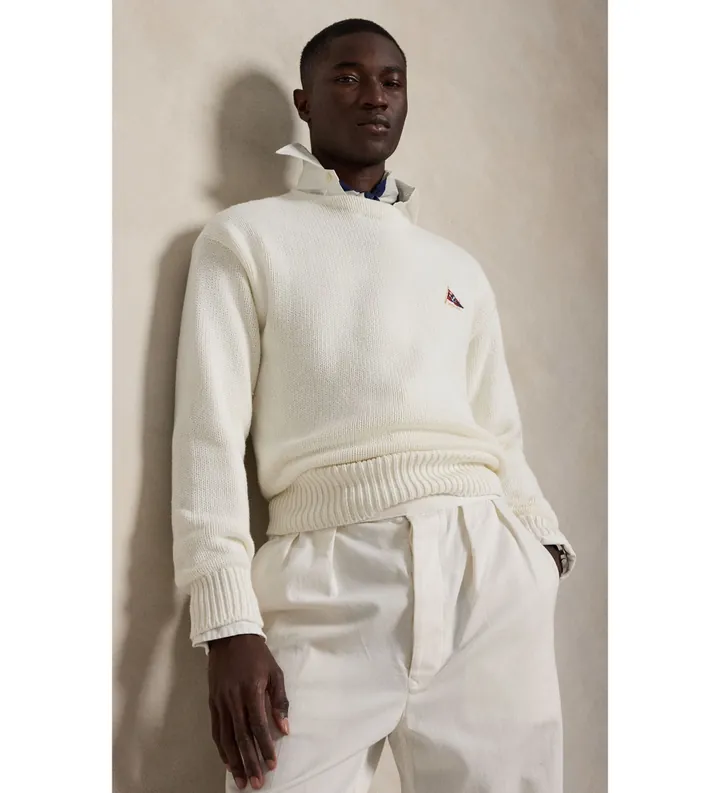 Polo Ralph Lauren para hombre. 710B17552001 Jersey de algodón Relaxed Fit bordado blanco (L), Casual, Manga larga