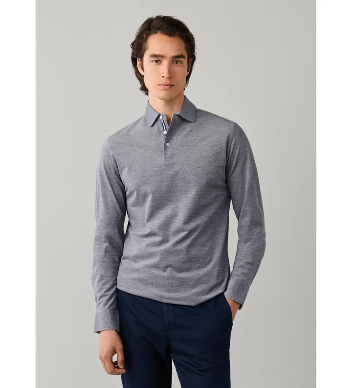 Hackett London para hombre. HM5500041 polo piqué manga larga fit clásico gris (L), Casual, Algodón