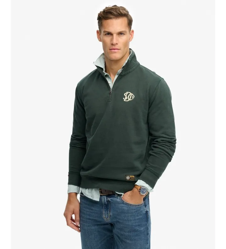 Superdry para hombre. M2014383A Sudadera con media cremallera Athletic verde (L), Casual, Algodón