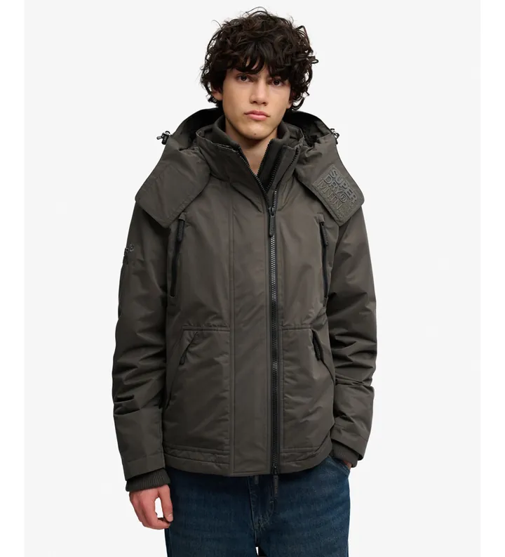 Superdry para hombre. M5012422A Chaqueta Hooded MF Arctic verde oscuro (L), Negro, Casual, Poliéster Reciclado