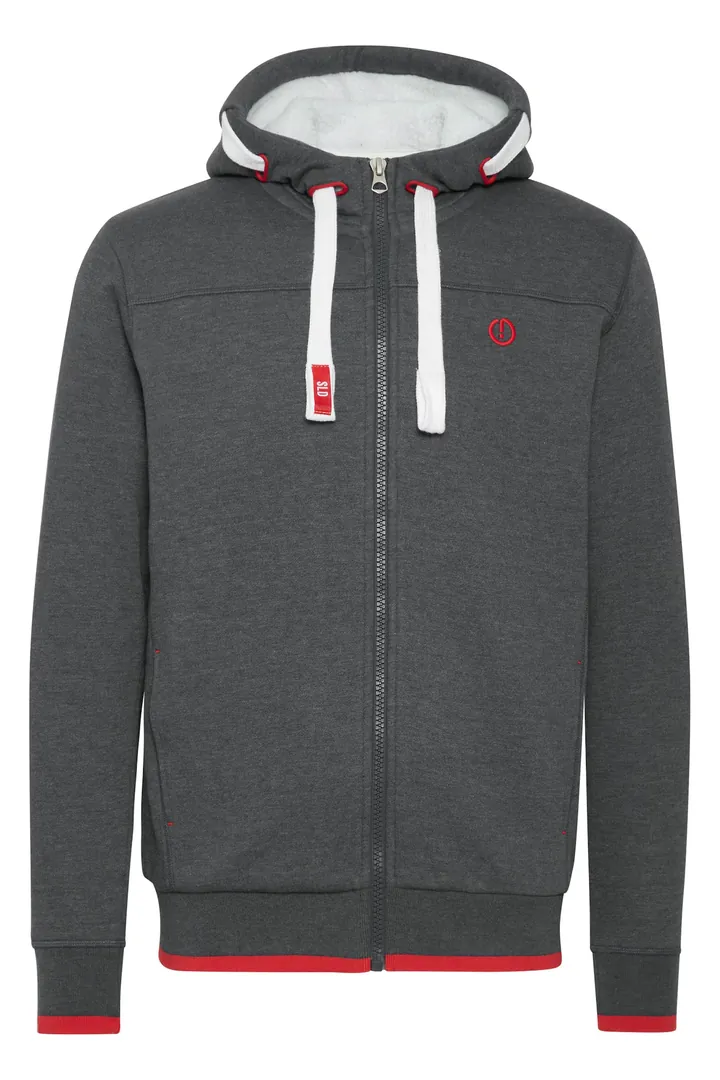 !Solid Sudadera con cremallera 'Benjamin' gris oscuro / rojo